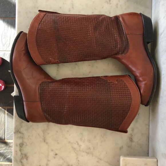 TONY LAMA Basket Weave Upper Leather Brown Pointed Toe Pull On Ladies Bo… - Picture 11 of 17